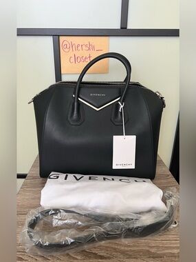 Authentic $2750 Givenchy Medium Antigona Calfskin Leather Black Silver Hardware